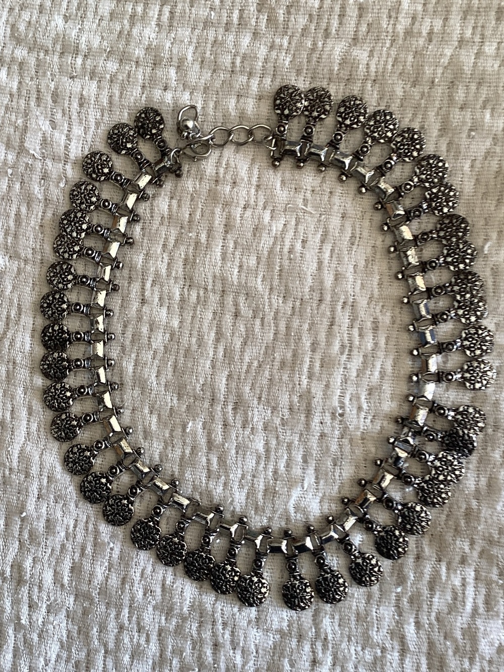 Handmade Silver-Tone Statement Necklace - Black Crystal Accents